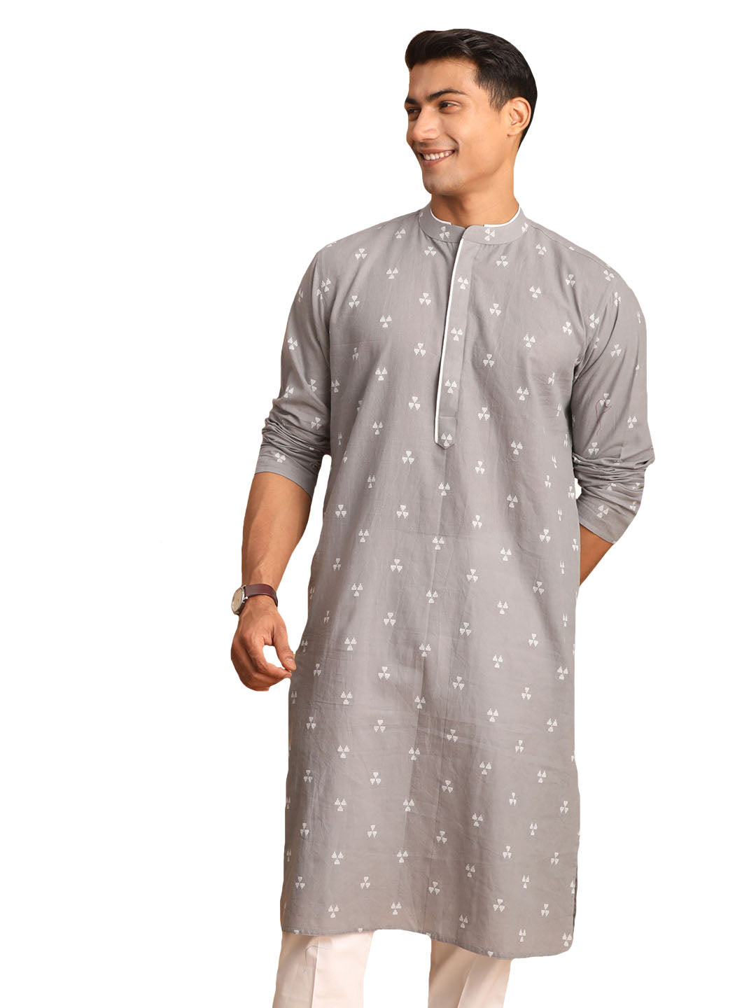 Men's Grey Cotton Kurta