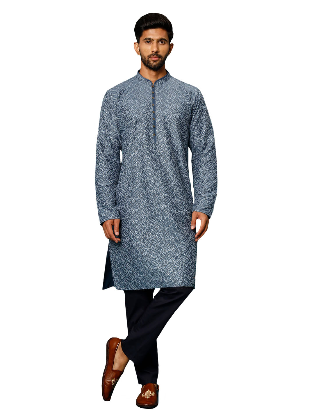 Men's Blue Rayon Cotton Kurta Pyjama Set