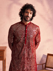 Men's Maroon And Cream Georgette Kurta and Patiala Set