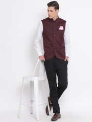 Men's Maroon Cotton Silk Nehru Jacket