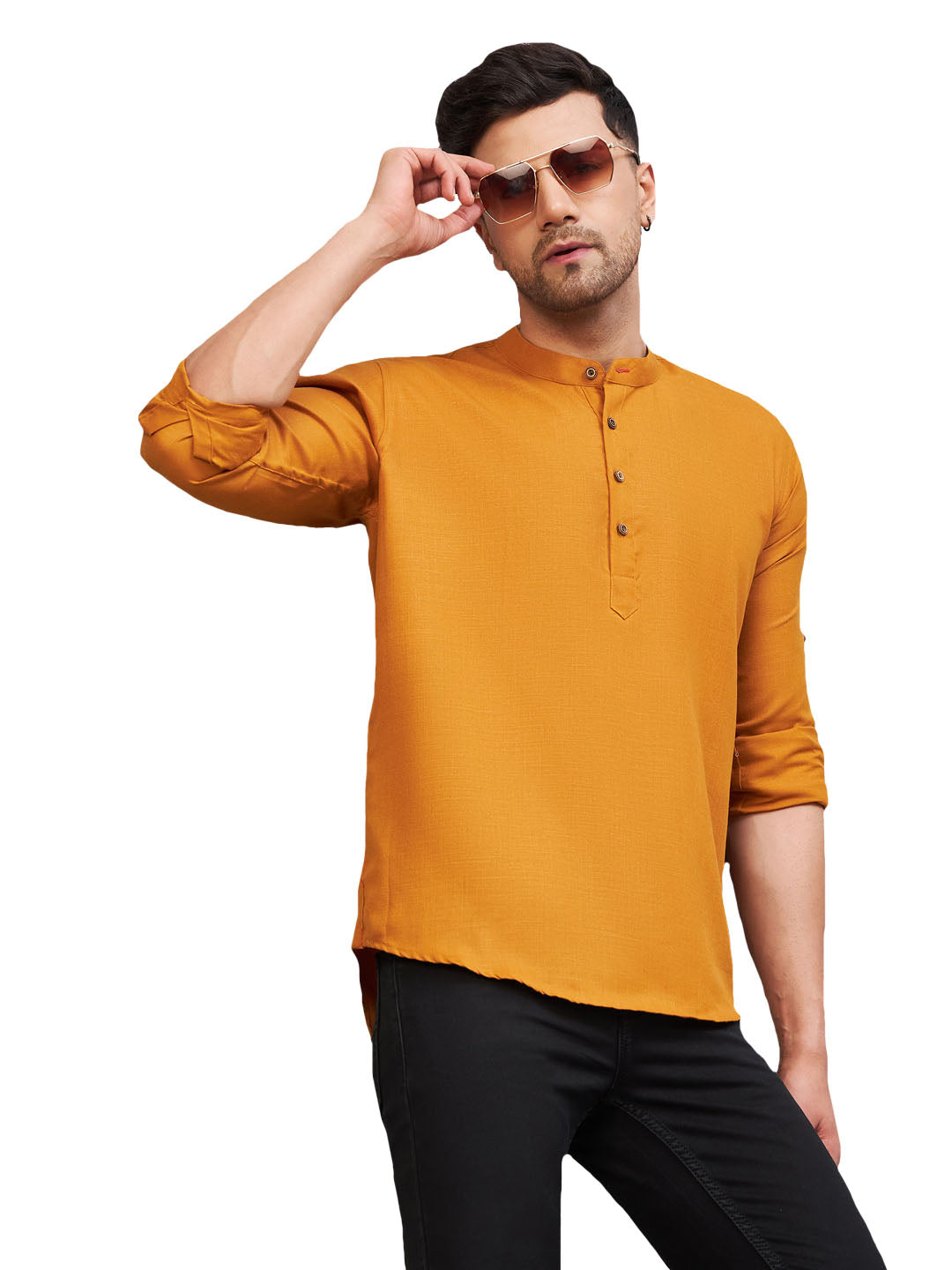 Men's Rust Cotton Blend Kurta