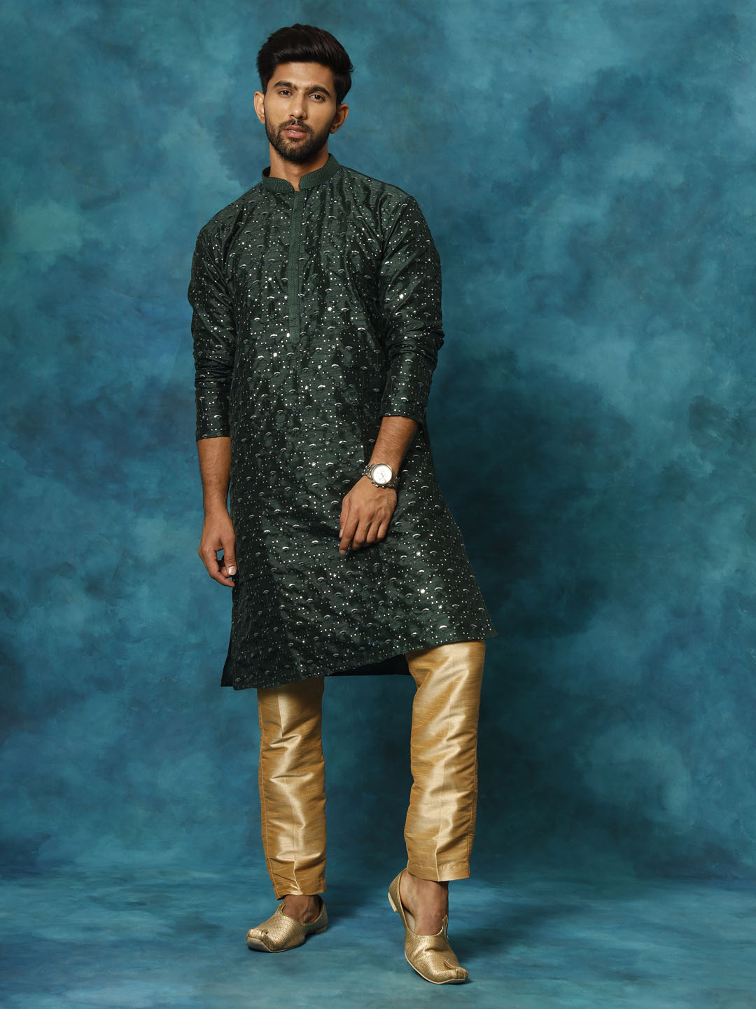 Men's Green Silk Blend Kurta