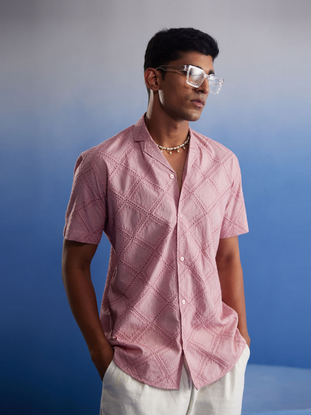 Men's Pink Cotton Ethnic Shirt