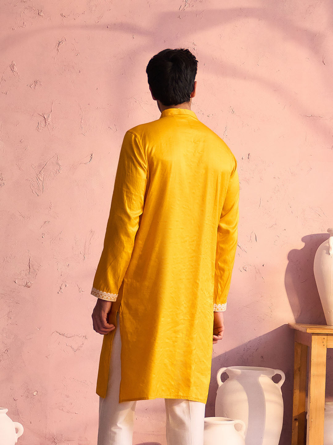 Men's Yellow Moonga Silk Kurta