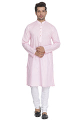 Men's Pink Cotton Linen Blend Kurta