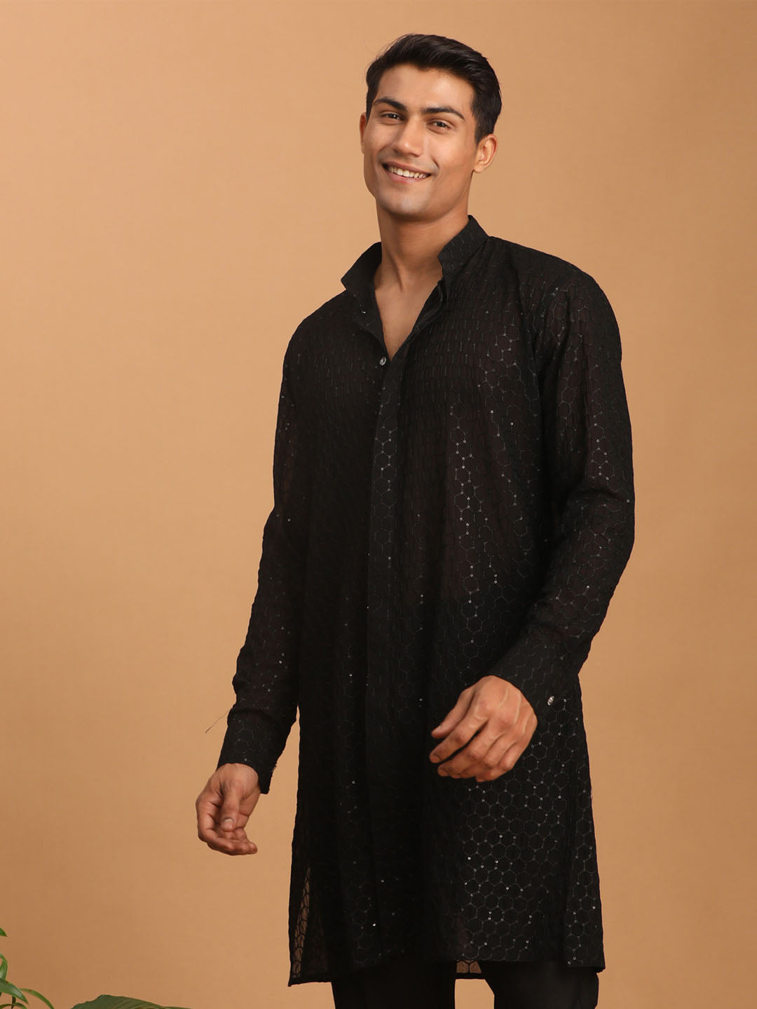 Men's Black Georgette Kurta