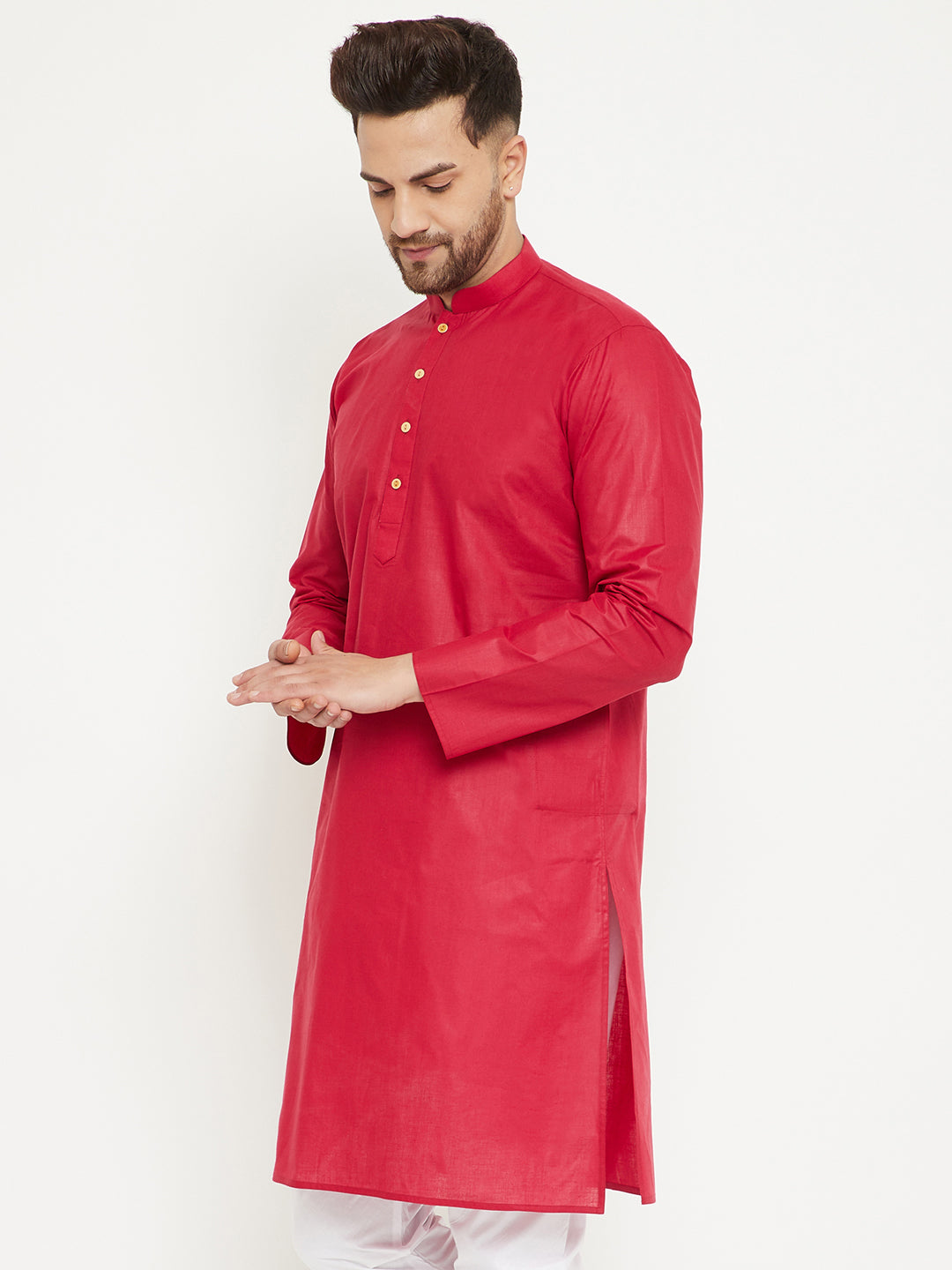 Men's Maroon Cotton Kurta