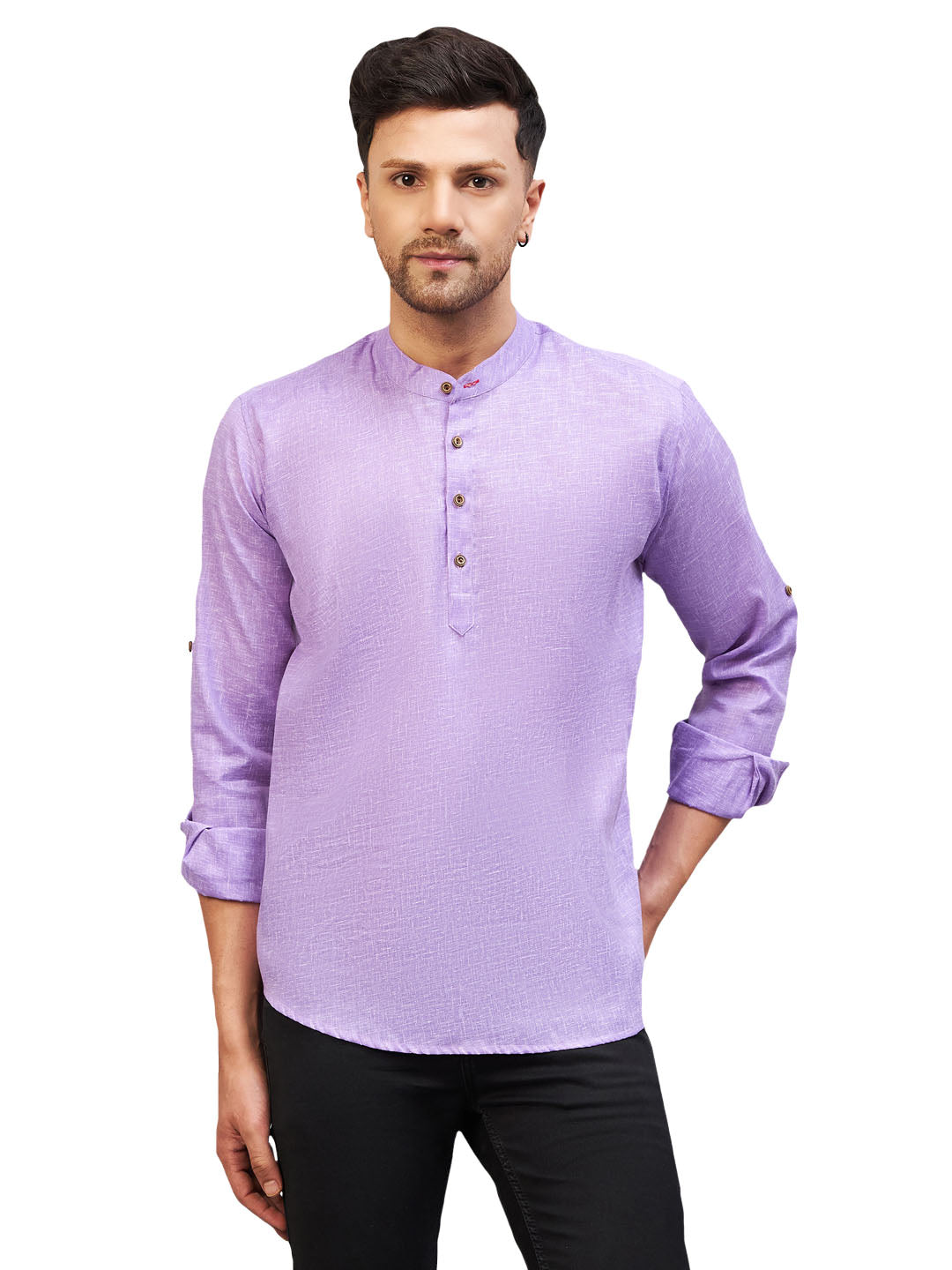 Men's Purple Cotton Blend Kurta