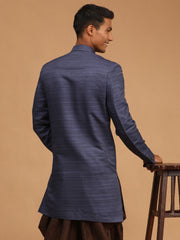 Men's Navy Blue Silk Blend Sherwani Only Top