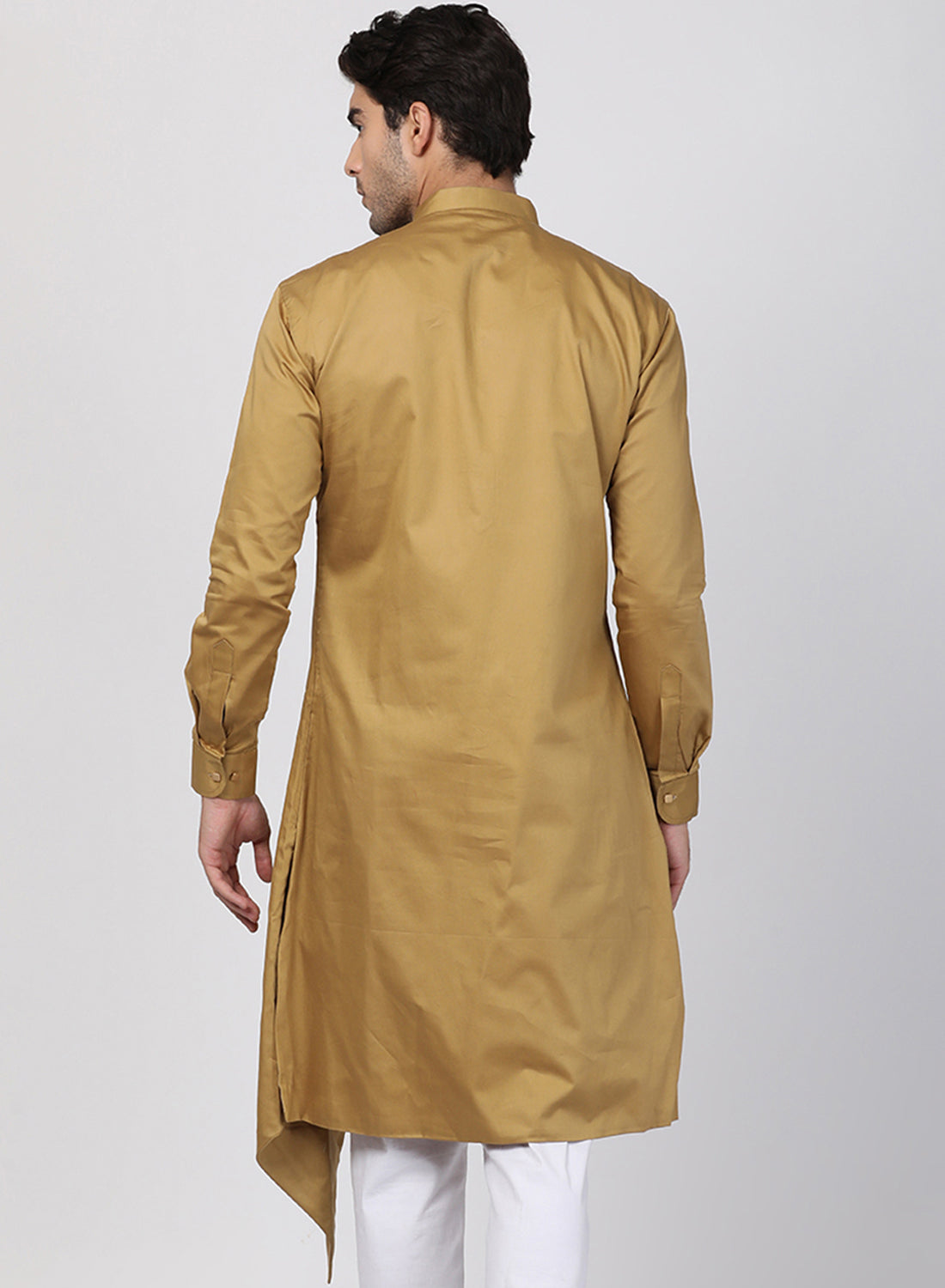 Men Beige Cotton Cotton Satin Kurta