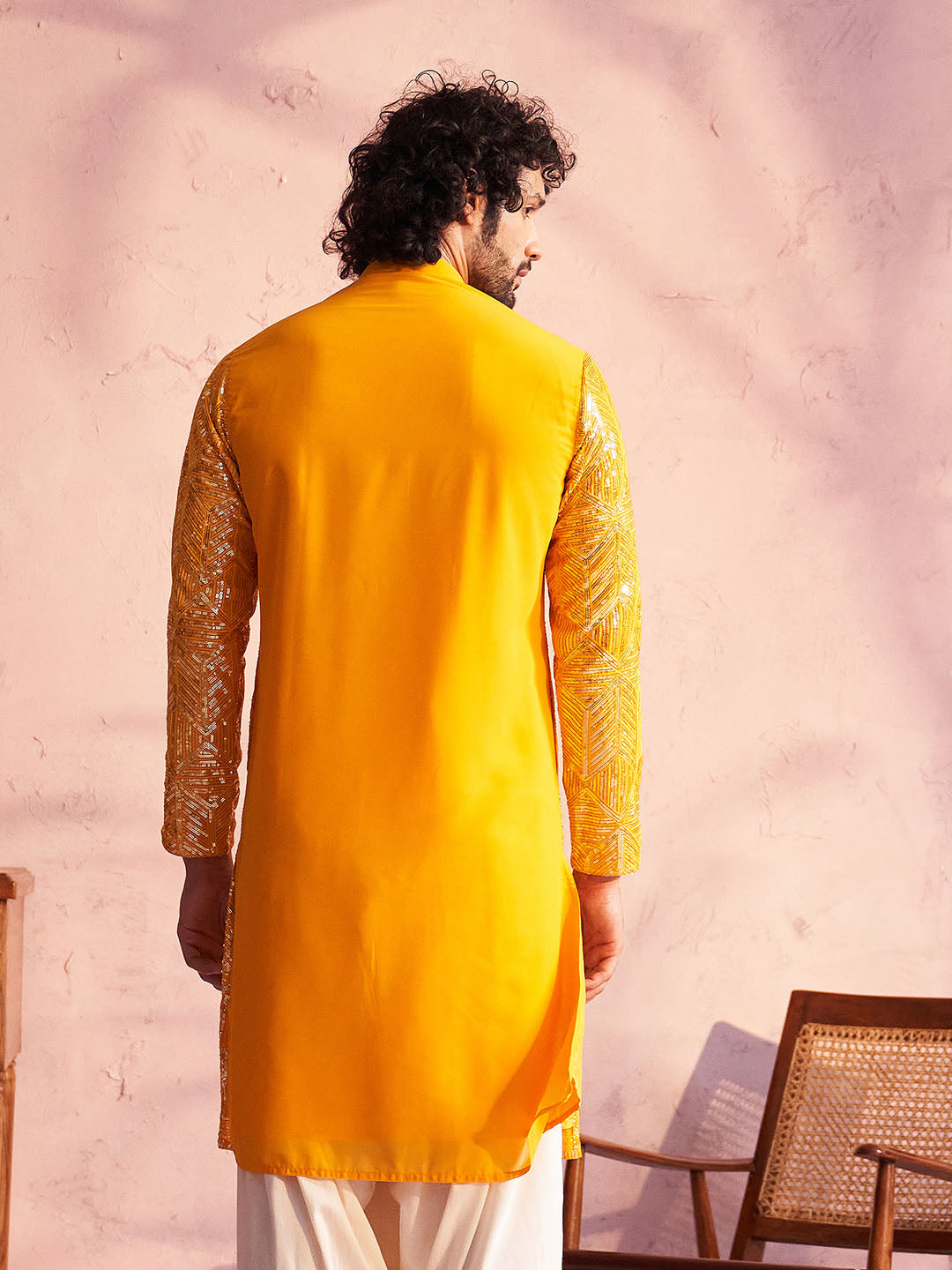 Men's Yellow Georgette Kurta