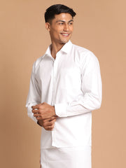 Men's White Cotton Blend Ethnic Shirt