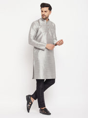 Men's Grey Silk Blend Kurta