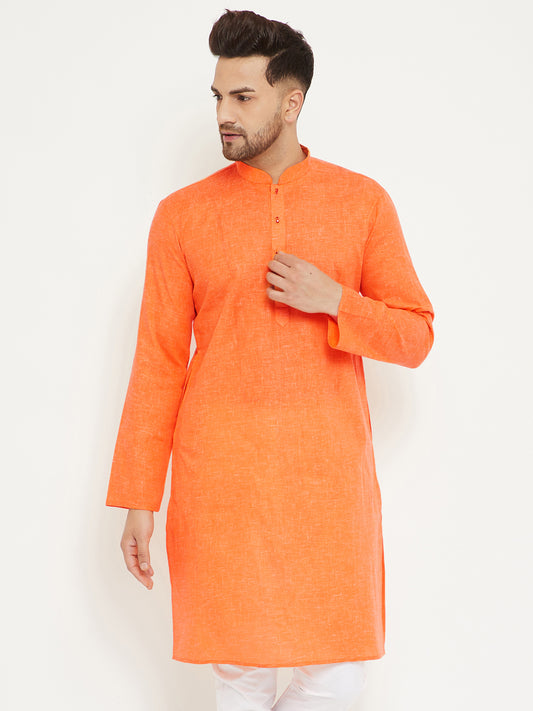 Men's Orange Cotton Blend Kurta