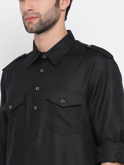 Men's Black Cotton Blend Pathani Kurta