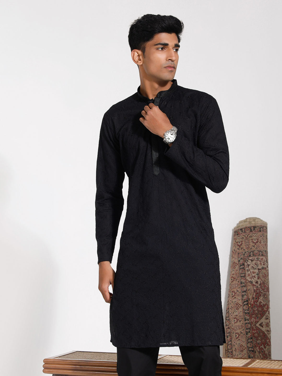 Men's Black Cotton Kurta