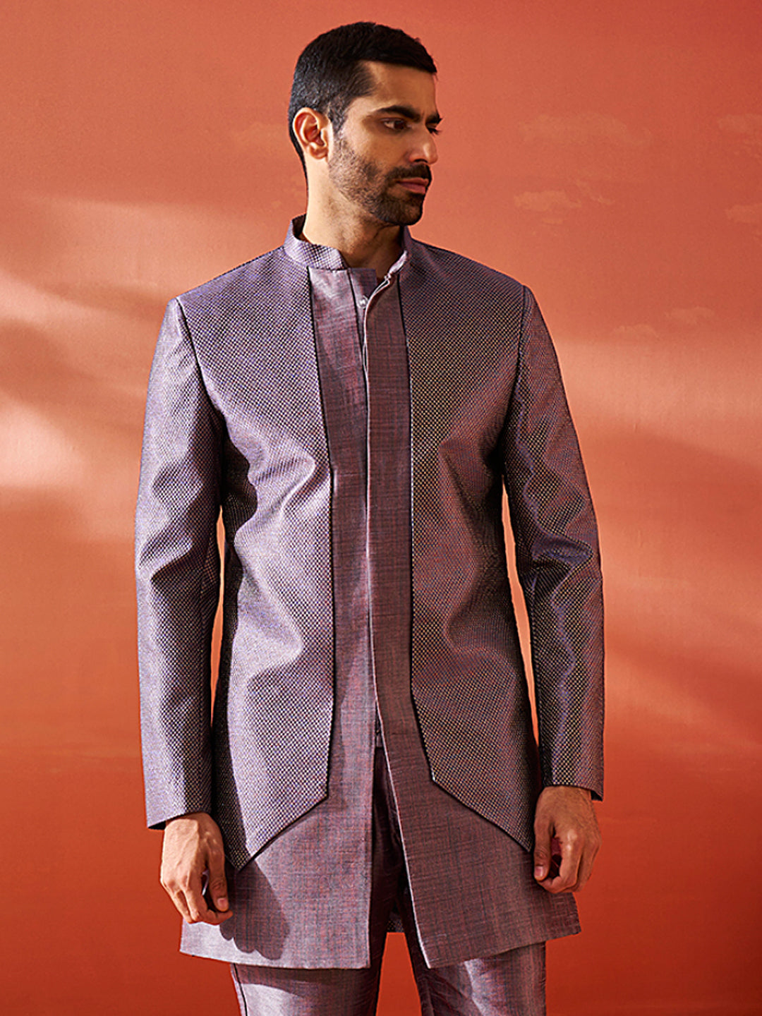 Men's Purple Silk Blend Sherwani Only Top