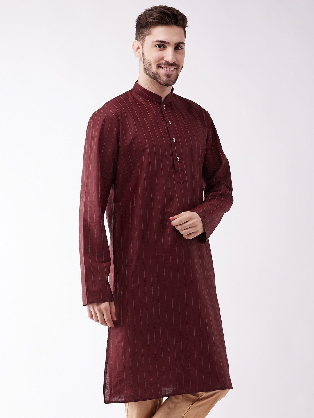 Men's Maroon Cotton Blend Kurta