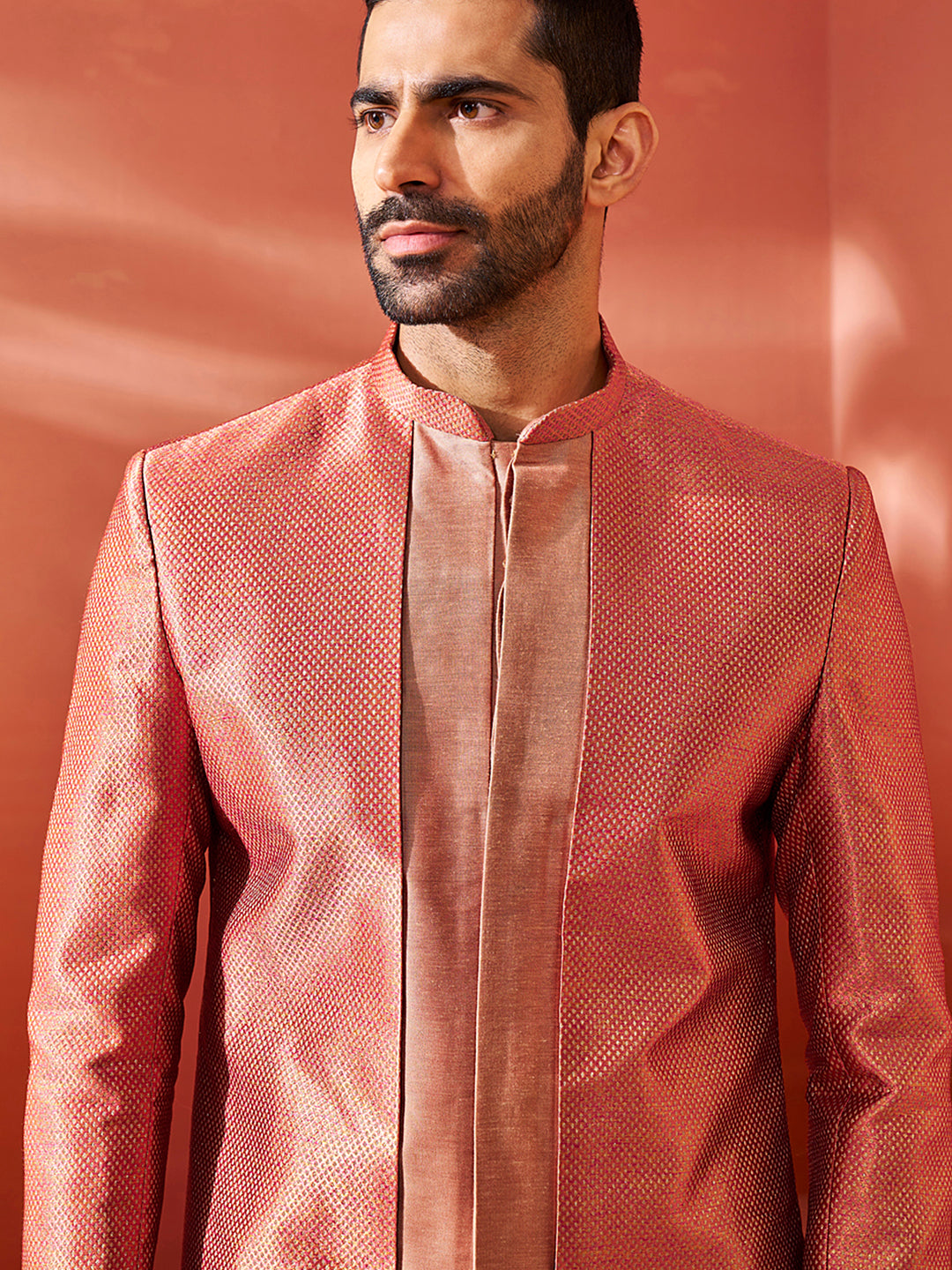 Men's Rust Silk Blend Sherwani Set