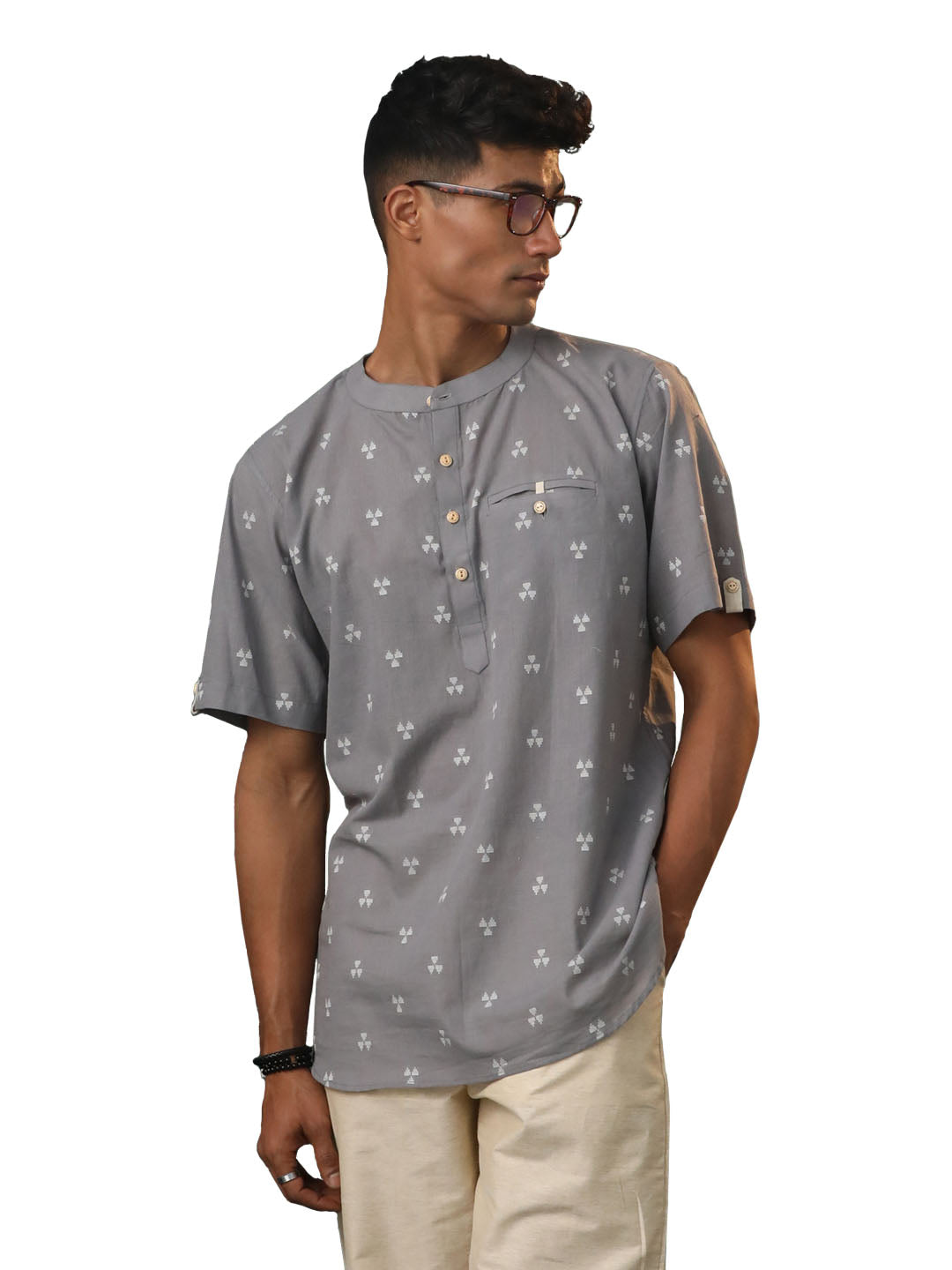 Men's Gray Cotton Short Kurta