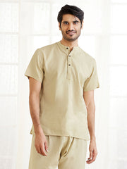 Men's Beige Cotton Short Kurta