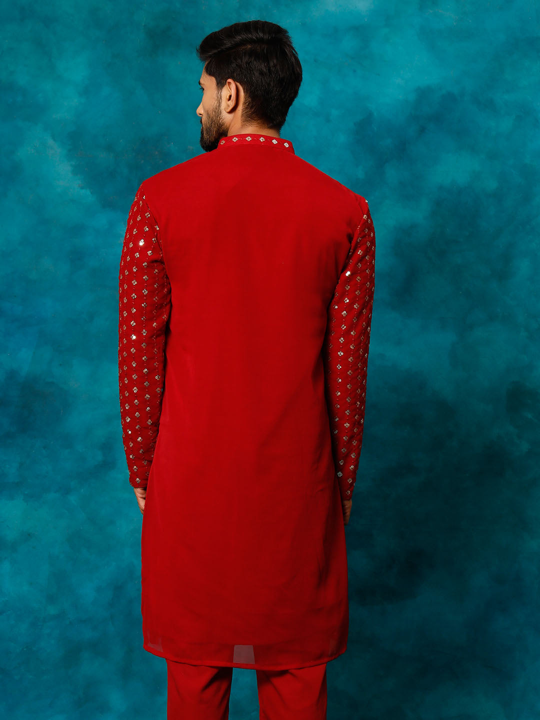 Men's Maroon Georgette Kurta