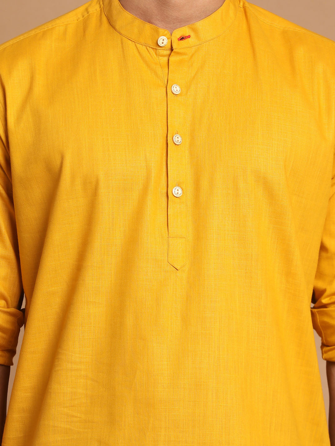 Men's Mustard Cotton Blend Short Kurta