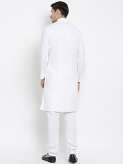 Men's White Cotton Linen Blend Kurta Pyjama Set