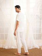 Men's White Cotton Kurta Pyjama Set