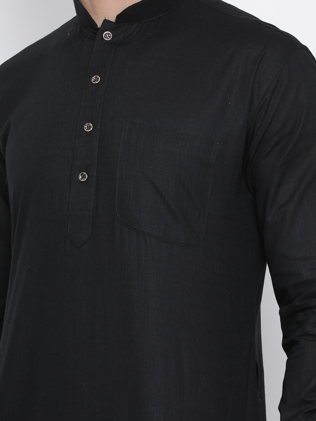 Men's Black Cotton Linen Blend Kurta