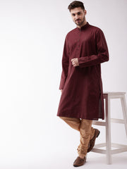 Men's Maroon Cotton Blend Kurta