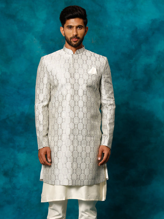 Men's Grey Silk Blend Sherwani Only Top