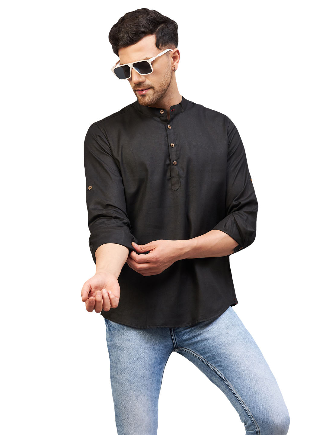 Men's Black Cotton Blend Kurta