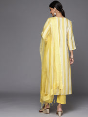 Kalini Stripe Printed Embroidered Kurta Paired With Solid Straight Trouser And Dupatta