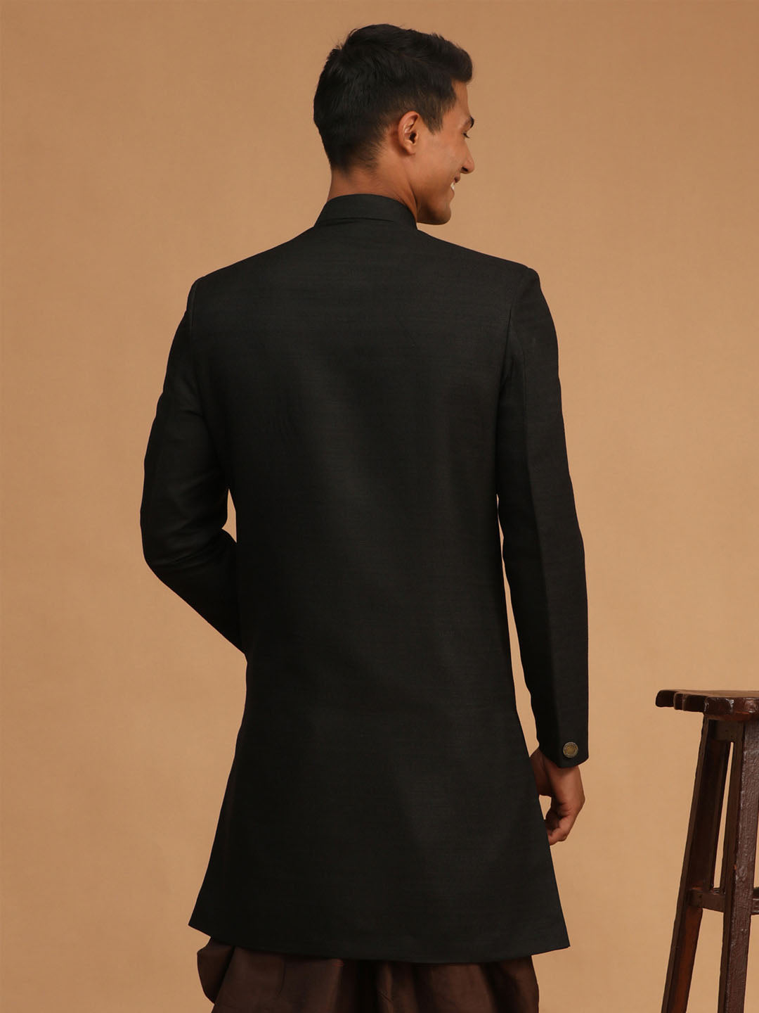 Men's Black Silk Blend Sherwani Only Top