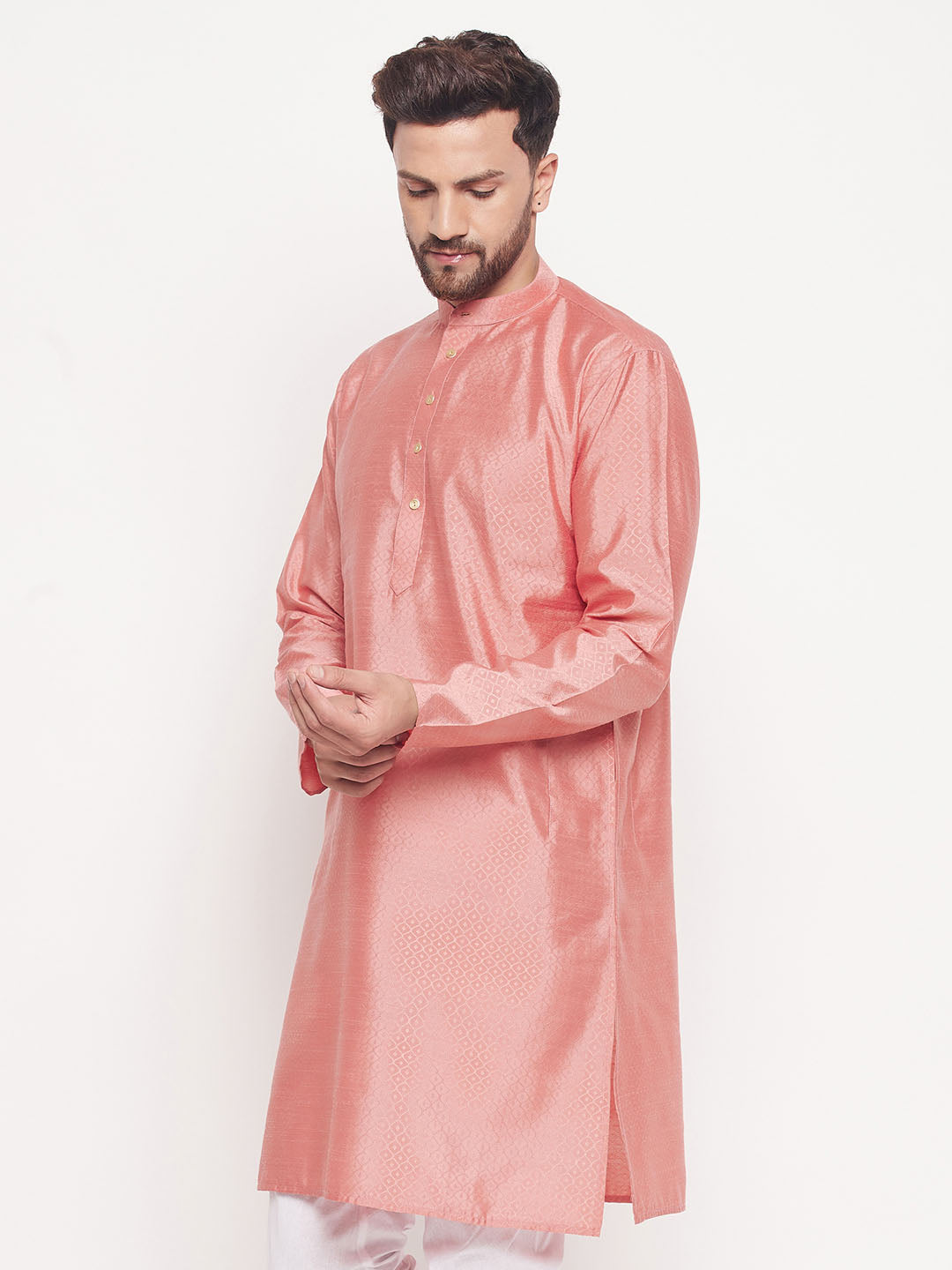 Men Pink Silk Blend Kurta