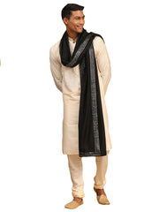 Men's Cream Viscose Kurta, Pyjama & Dupatta Set