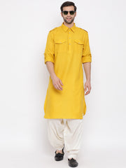 Men's Mustard Cotton Blend Pathani Kurta