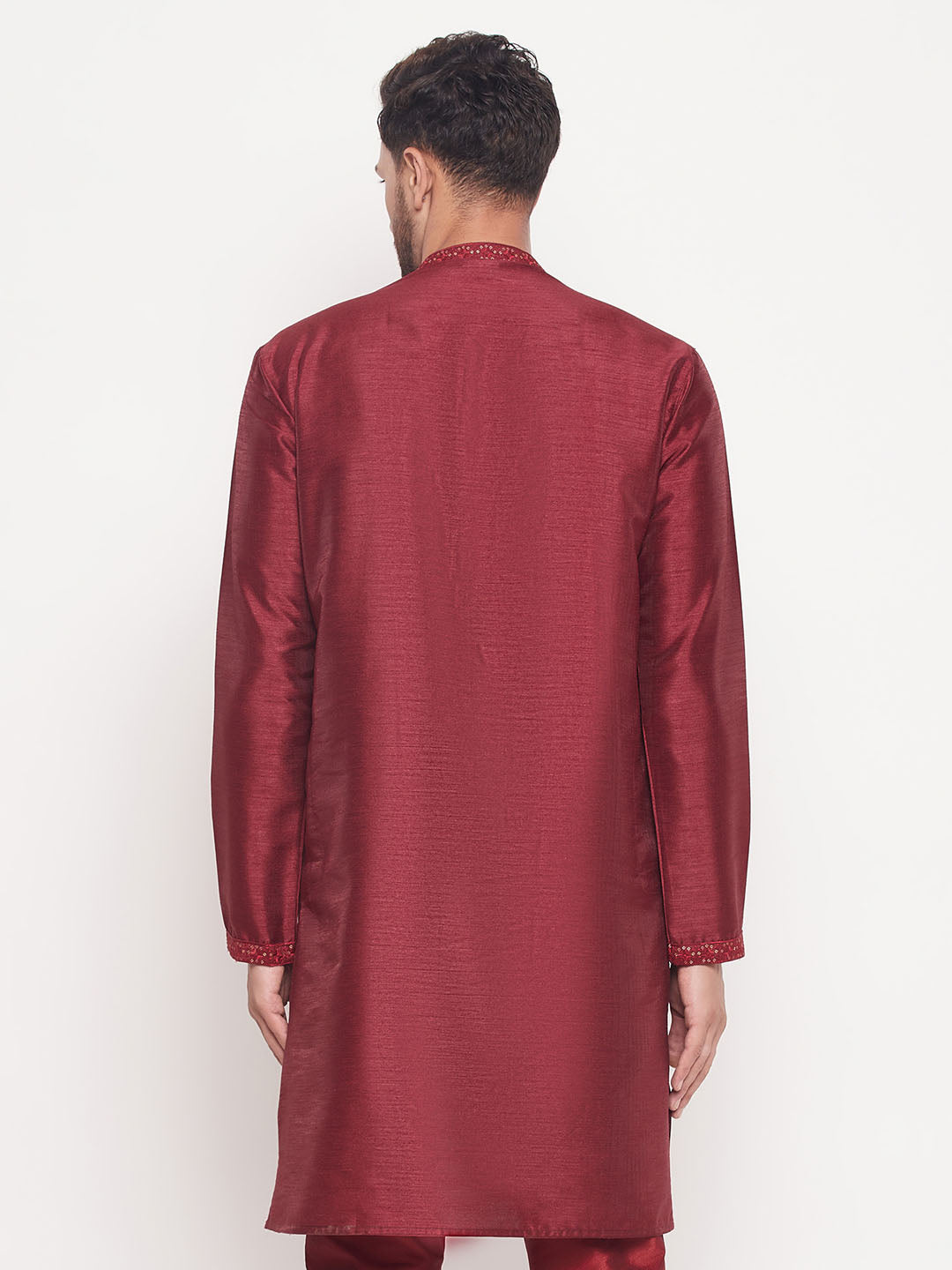 Men Maroon Silk Blend Kurta