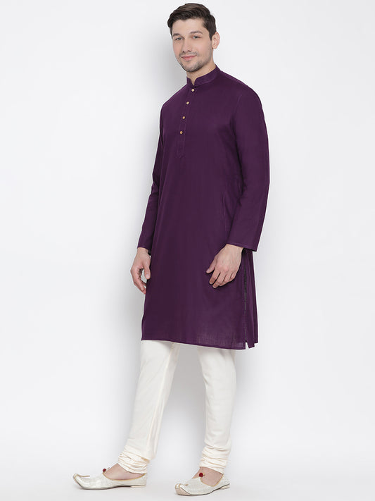 Men's Purple Cotton Linen Blend Kurta Pyjama Set