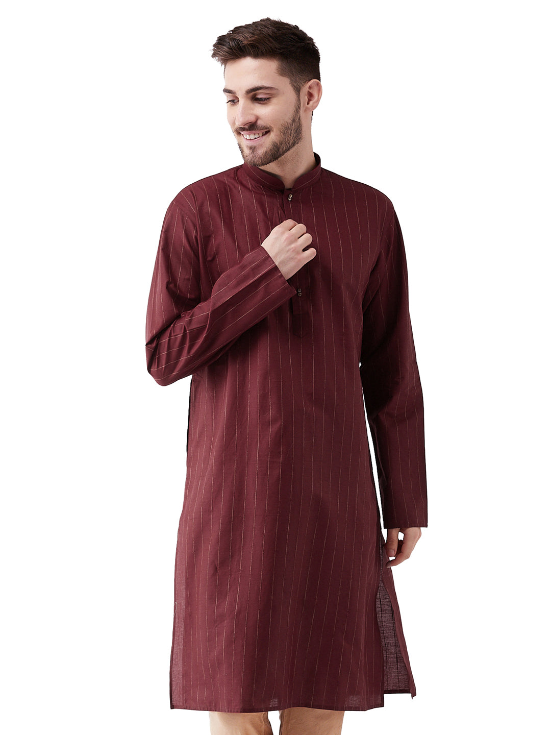 Men's Maroon Cotton Blend Kurta