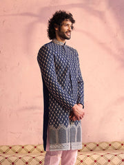 Men's Navy Blue And Pink Georgette Sherwani Only Top