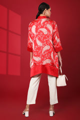 kaya solid red & paisley printed tunic