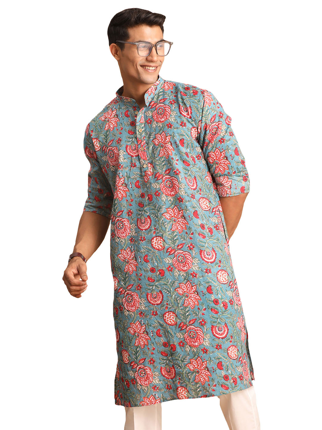 Men's Aqua Cotton Kurta