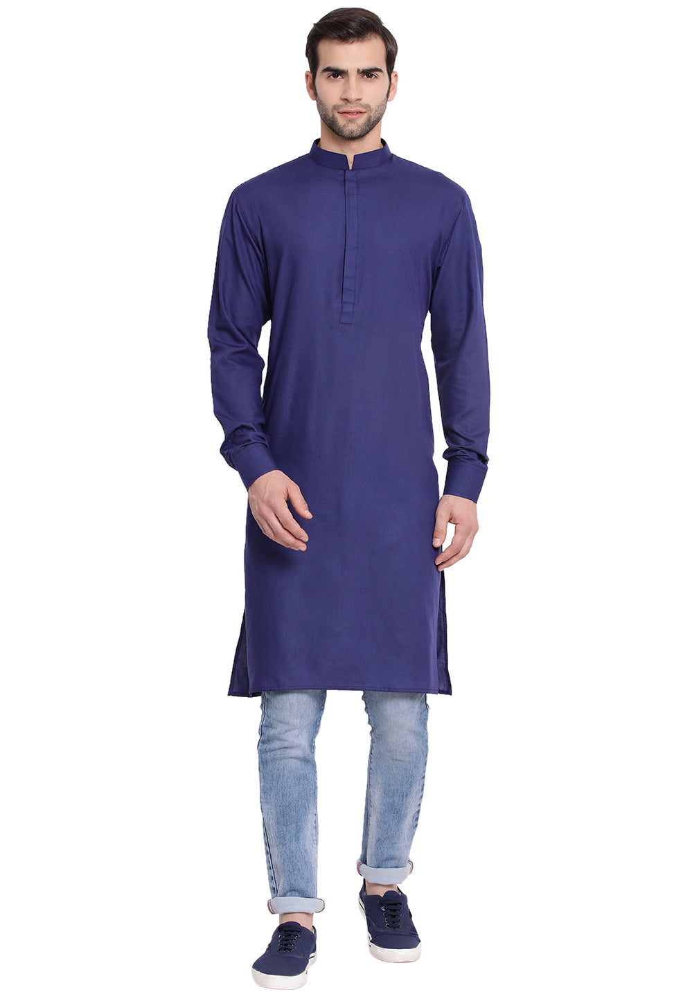 Men's Blue Cotton Blend Kurta