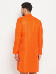 Men's Orange Silk Blend Kurta