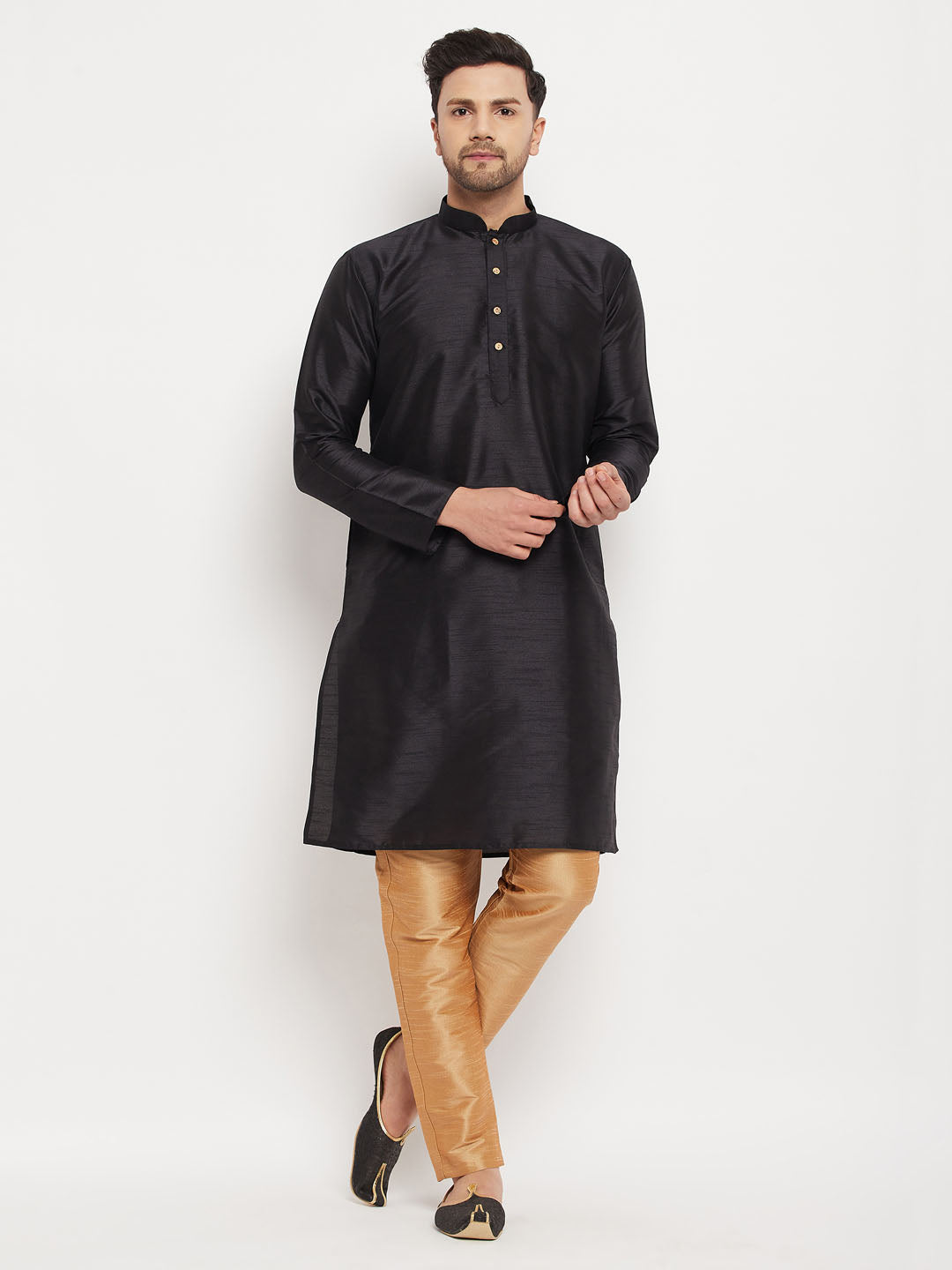 Men's Black Silk Blend Kurta