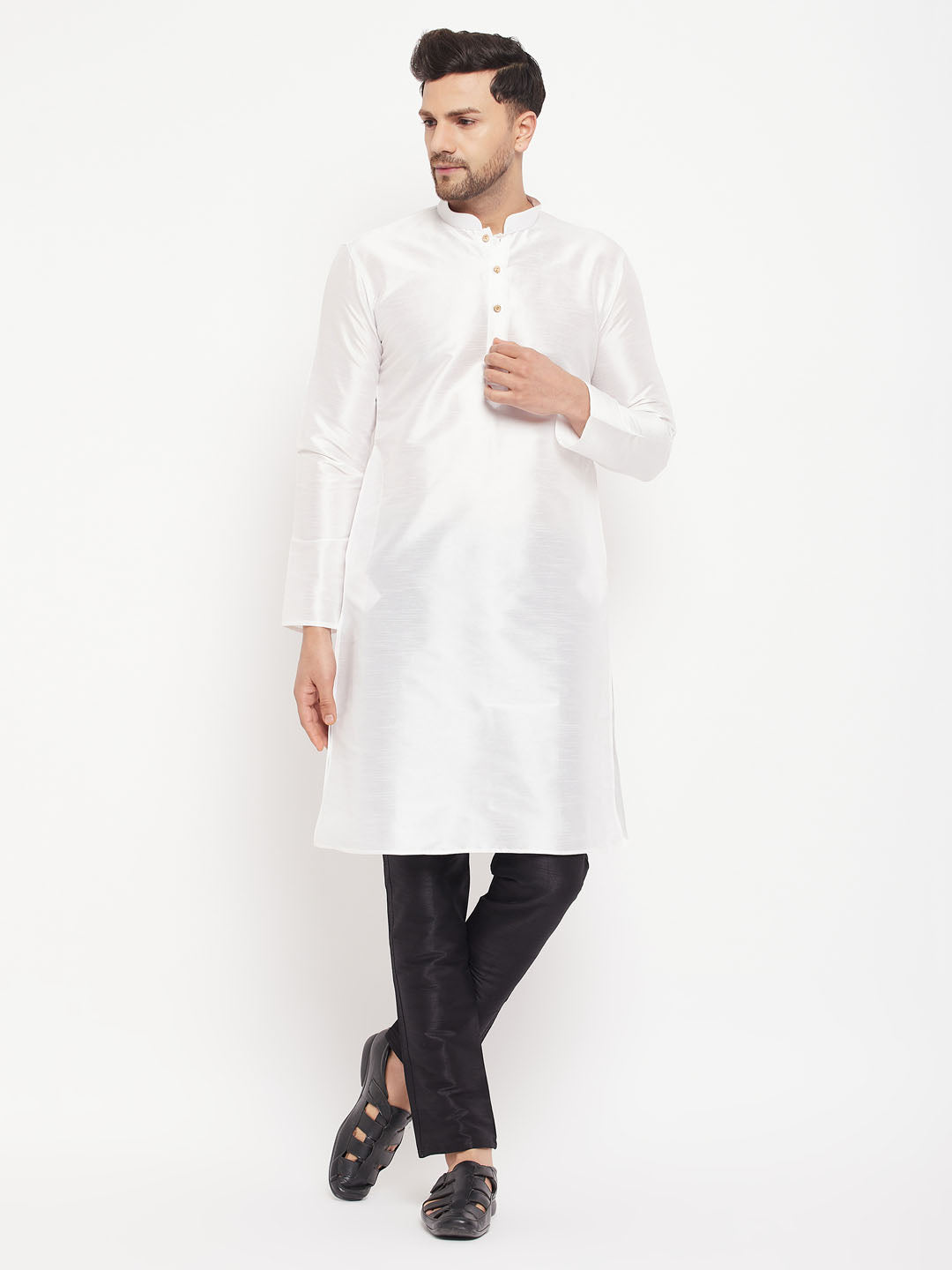 Men's White Silk Blend Kurta