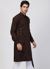 Men Brown Cotton Cotton Satin Kurta