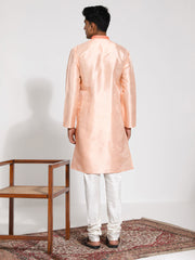 Men's Peach And Cream Dupion Silk Kurta Pyjama Set